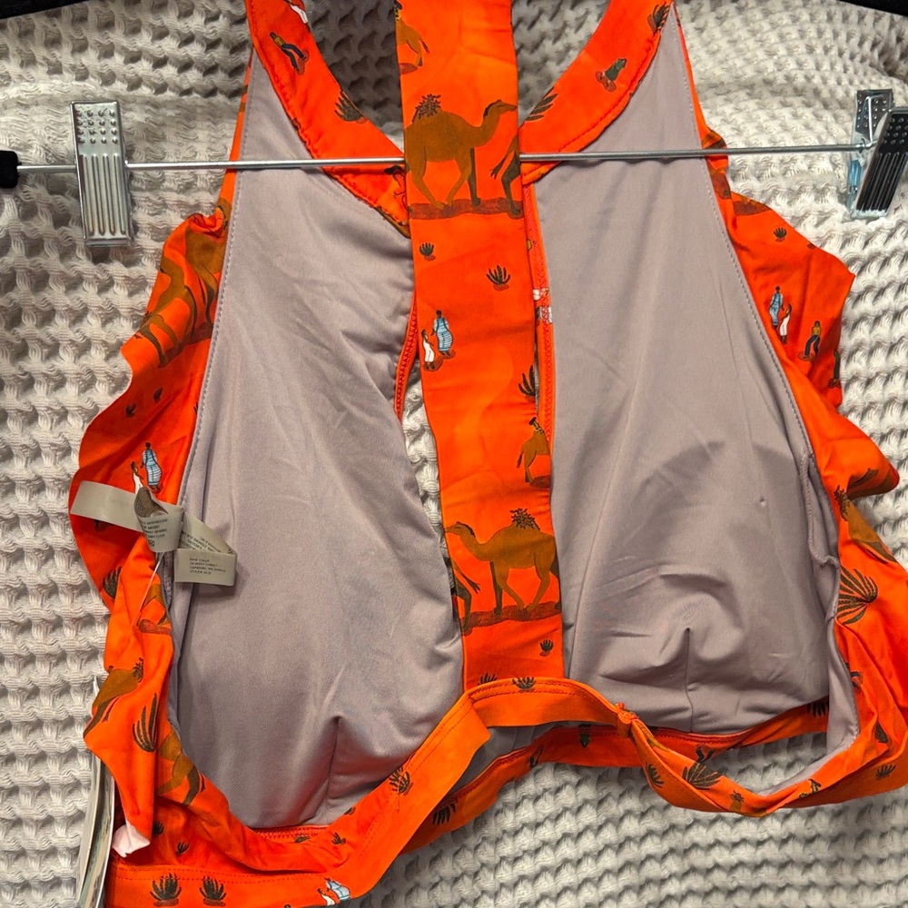 Anthropologie Vibrant Orange Patterned Bikini Top - Picture 6 of 6